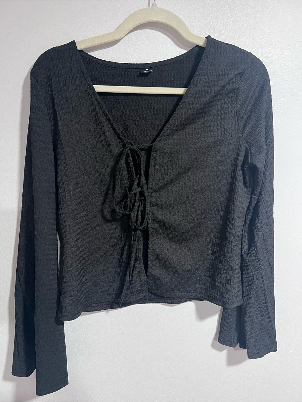 Black Tie-Front Long Sleeve Top
